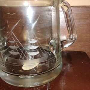 Etched Glass Mug with Ship Design